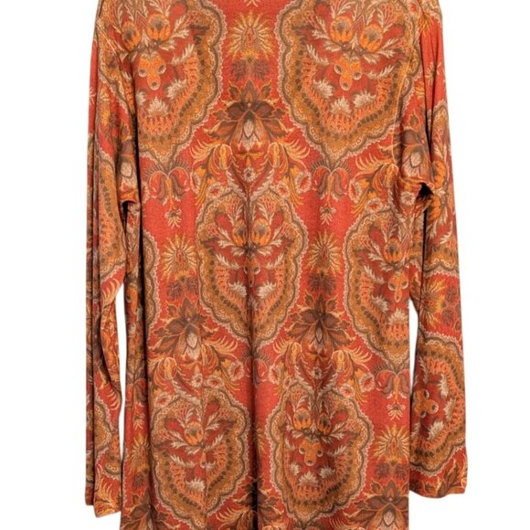 Soft Surroundings XL Paisley Print Long Sleeve Top Rust/Orange Polyester/Spandex - Picture 2 of 15